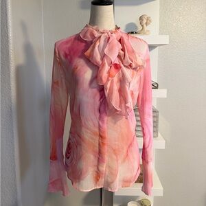 Mango Pink Floral Ruffle Blouse